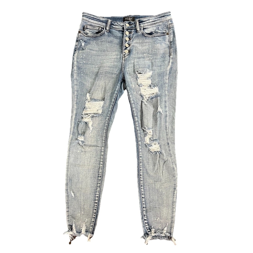 Judy Blue Jeans‎ 11/30 Skinny Fit Distressed Button Fly Raw Hem Stretch 82311LT